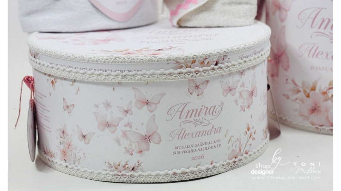 Set prima băiță cu nasii dupa botez cu fluturi roz Pink Butterfly Ritualul blând al apei pentru fetițe 22